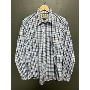 Barbour Tailored Fit Shirt Mens Medium Blue Plaid Long Sleeve Button Up